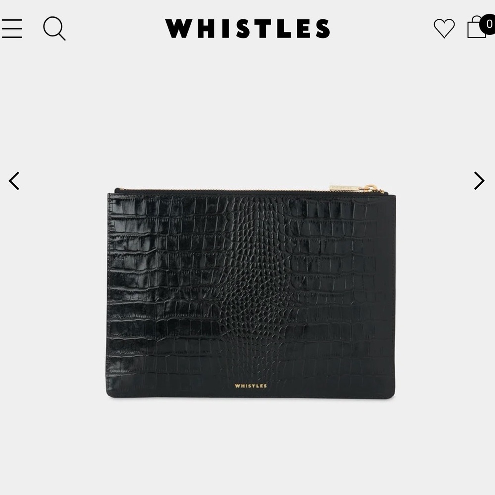 Whistles Black Croc-Patterned Clutch